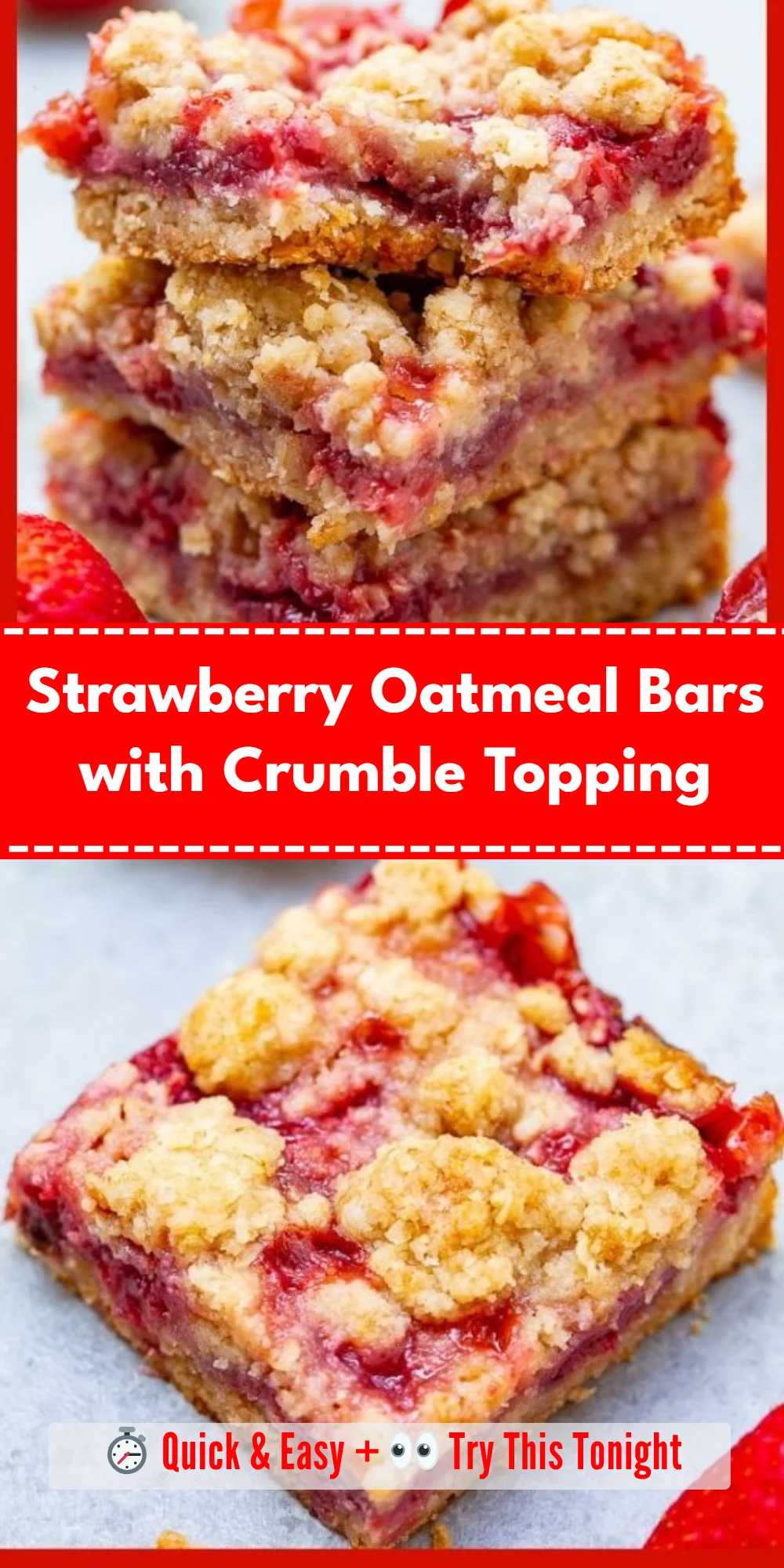 Strawberry Oatmeal Bars with Crumble Topping