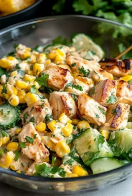 Street Corn Creamy Cucumber Chicken Salad dish with fresh ingredients