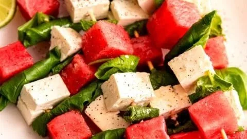 Watermelon Skewers With Feta, Mint, & Basil