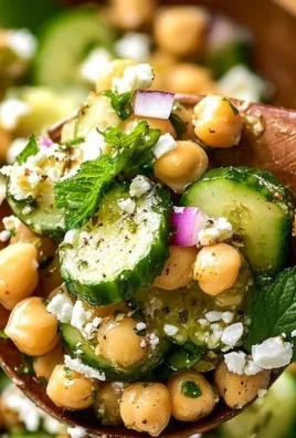 Fresh chickpea cucumber salad served in a bowl with vibrant vegetables.