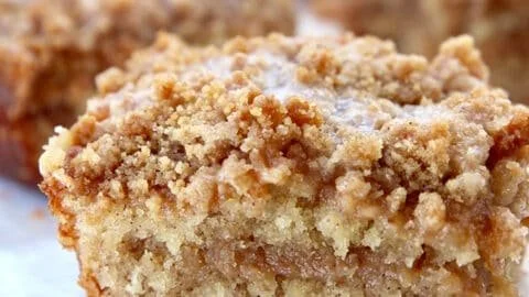 Delicious slice of Banana Crumb Coffee Cake with crumb topping
