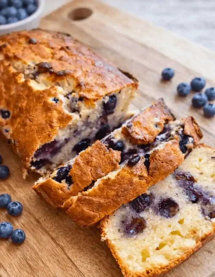 Delicious Blueberry Cream Cheese Loaf with fresh blueberries and cream cheese frosting