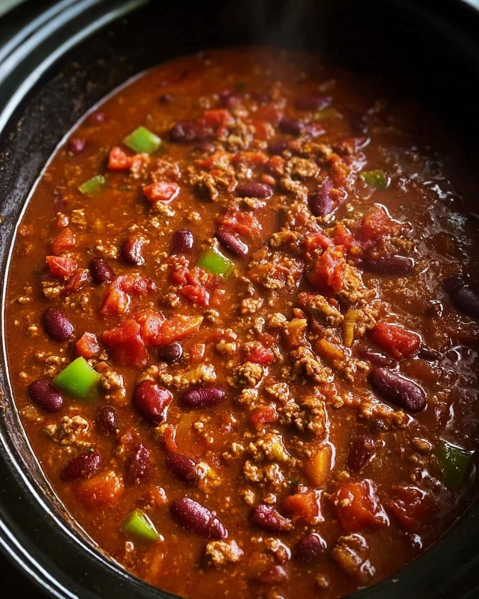 A hearty bowl of Crock Pot Chili with beans and spices
