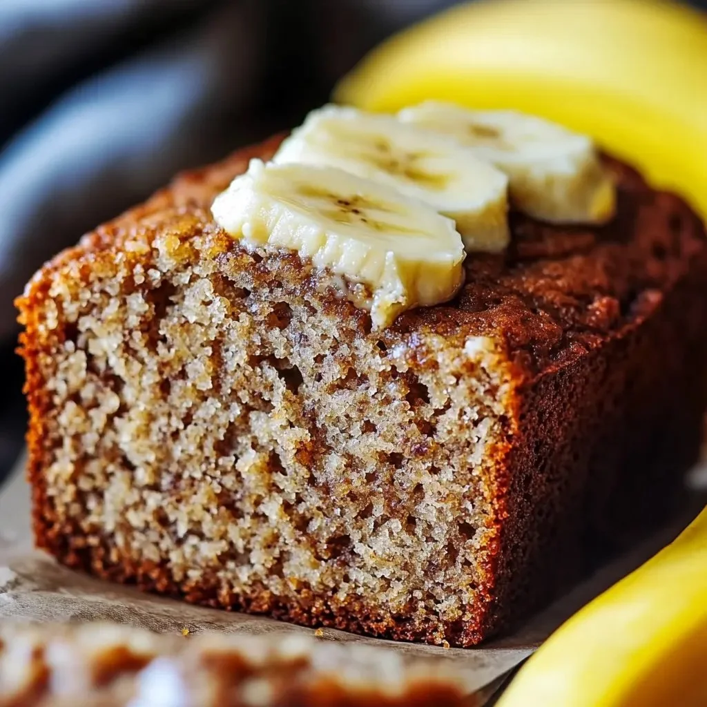 Homemade moist banana bread sliced on a wooden board