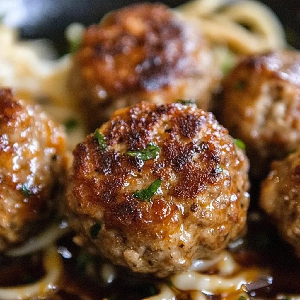 Easy Italian meatballs recipe with 7 ingredients on a plate