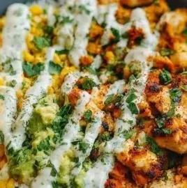 Healthy Street Corn Chicken Bowl with grilled chicken and corn toppings.
