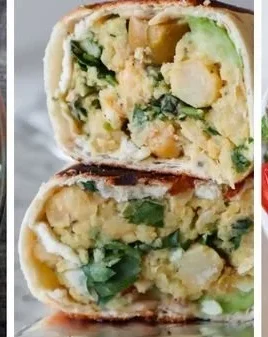 Healthy high-fiber lunch ideas featuring colorful salads and whole grains.