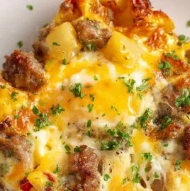 Loaded Baked Egg Casserole with cheese and vegetables