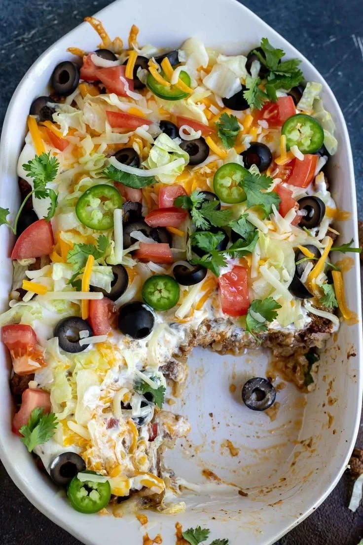 Low carb taco casserole dish perfect for a healthy meal option