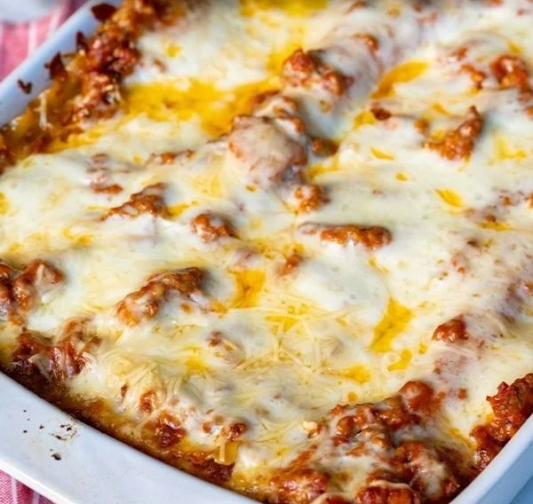 Delicious No-Boil Lasagna layered with cheese and sauce.